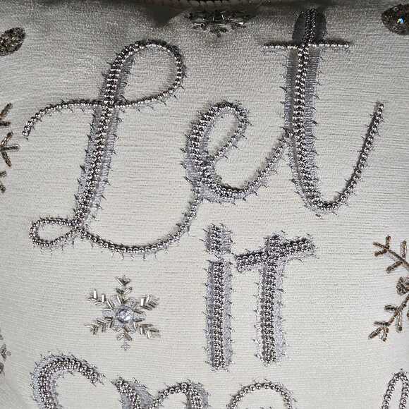 Cynthia Rowley Silver Beaded Snowflakes White Let it Snow Holiday Large Pillow - Picture 10 of 16